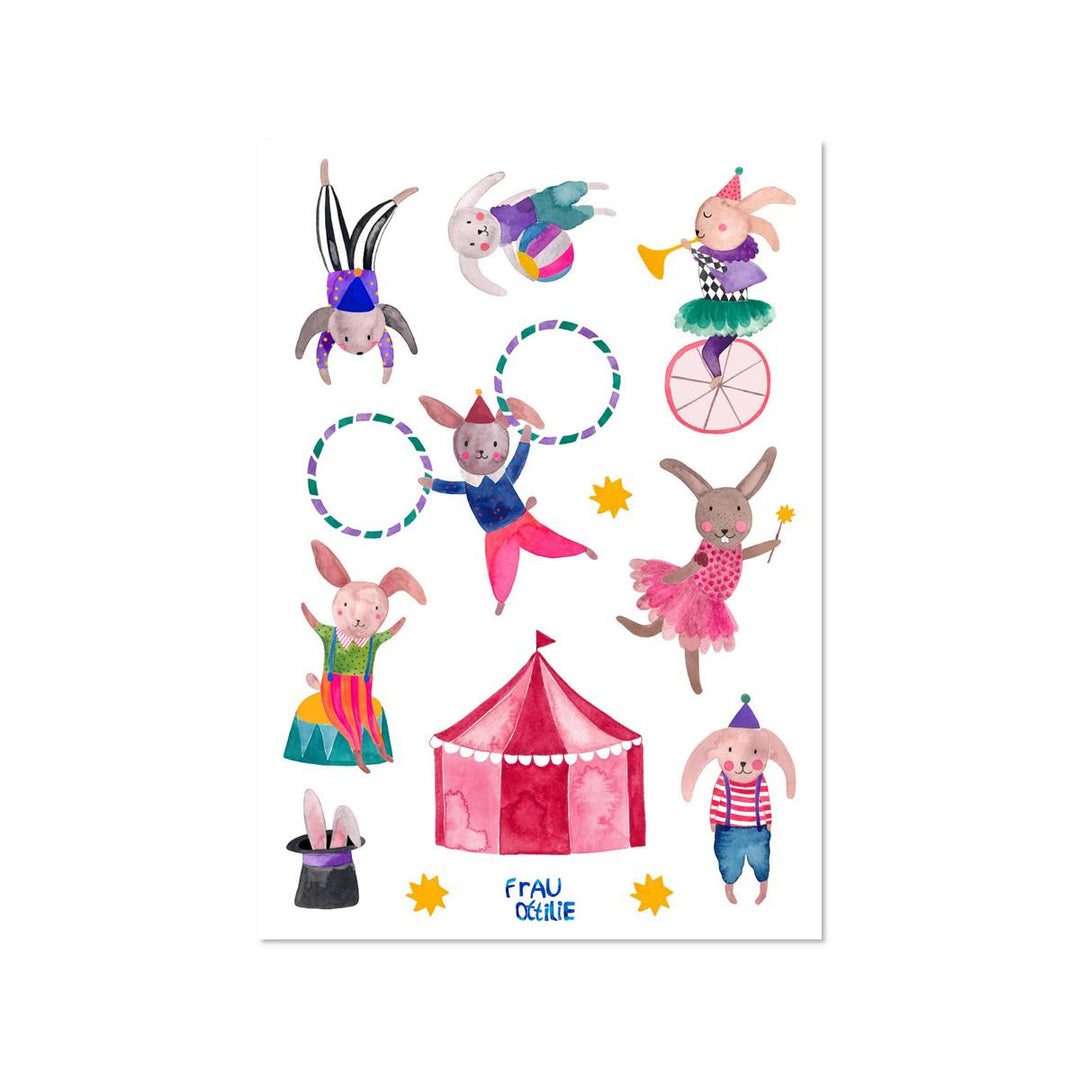 Spülmaschinenfeste Sticker *Hasen im Zirkus*